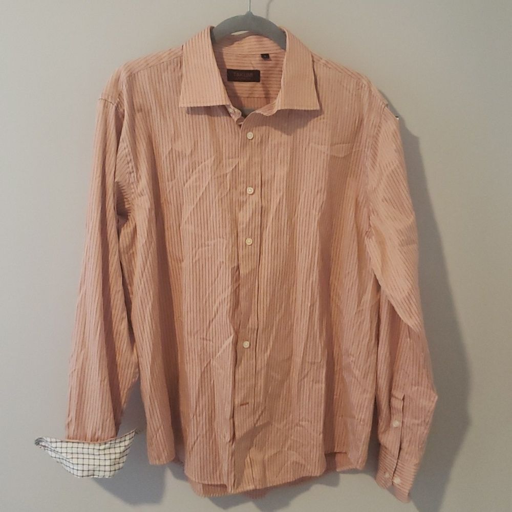 Takumi Japan Shirt Mens L Tone on Tone Copper Striped Contrast Cuff Office BTC